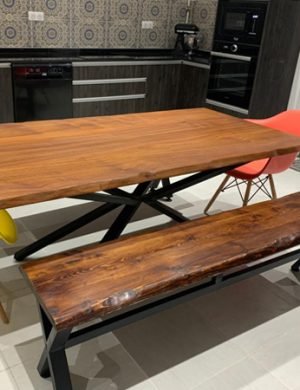 TABLE CUISINE ET BANC BOIS METAL