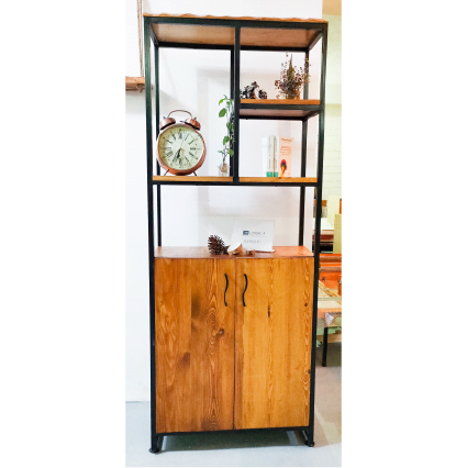 Library Hana 4 meuble en bois rouge et metal