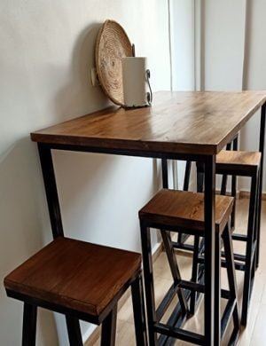 table haute bois métal